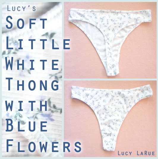 Soft Little White Thong with Blue Flowers