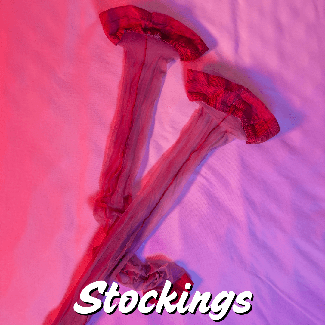 MV Awards Stockings 13 Nude Nylon Hold Ups with Red Seams