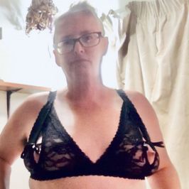 USED black peepshow lace bralette