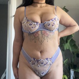 Purple Embroidered Mesh Lingerie Set