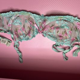 Vibrant Turquoise  Pink Floral Lingerie Set  Soft Seductive