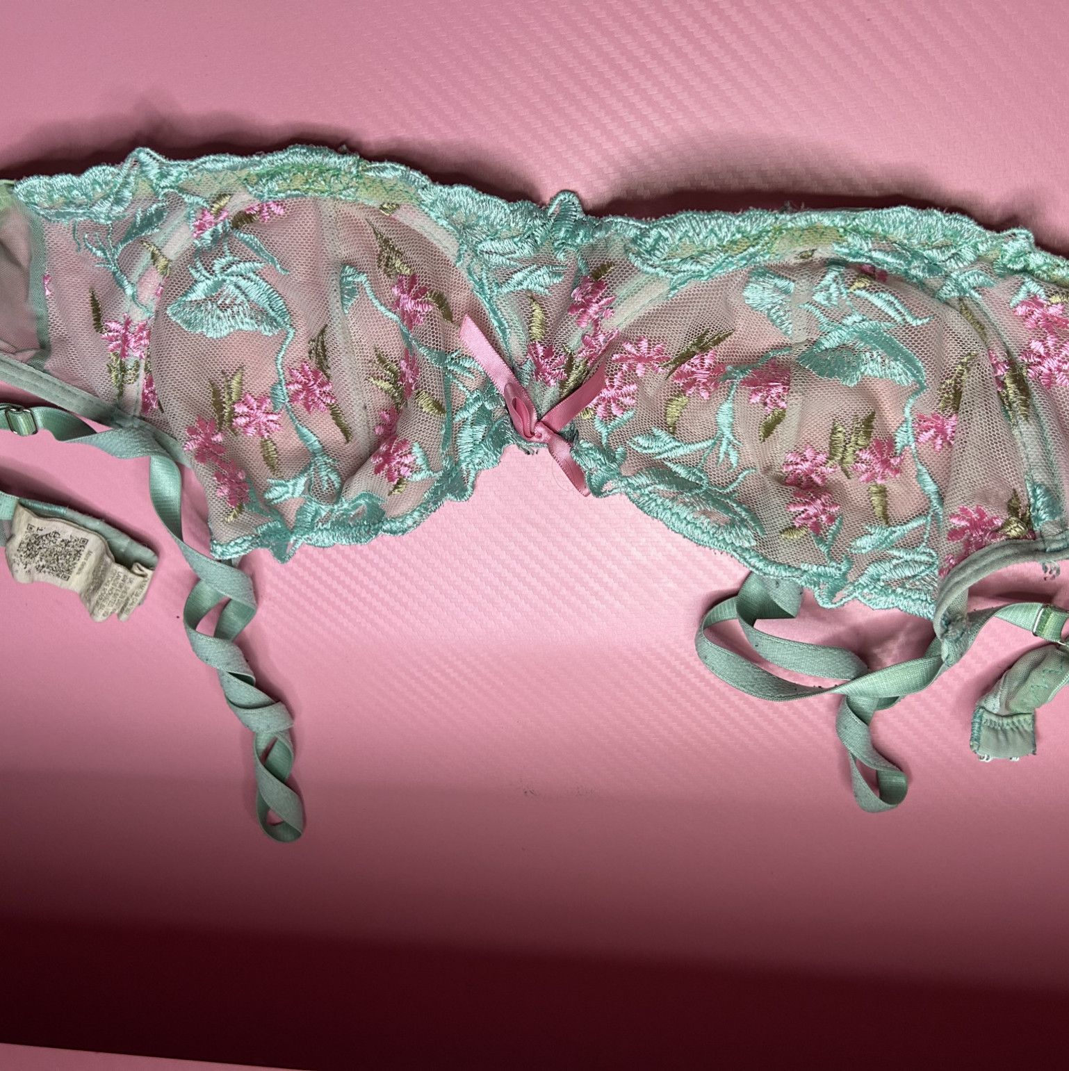 Vibrant Turquoise  Pink Floral Lingerie Set  Soft Seductive