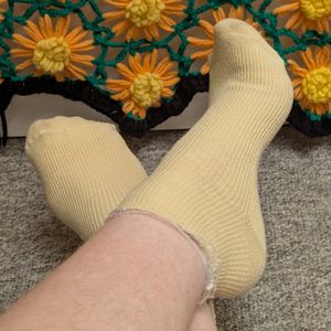 Old yellow lace top socks