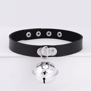 Black Leather Collar with Large Silver Jingle Bell