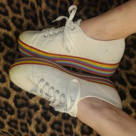 Size 10 Rainbow Stripe Canvas Platform Sneakers