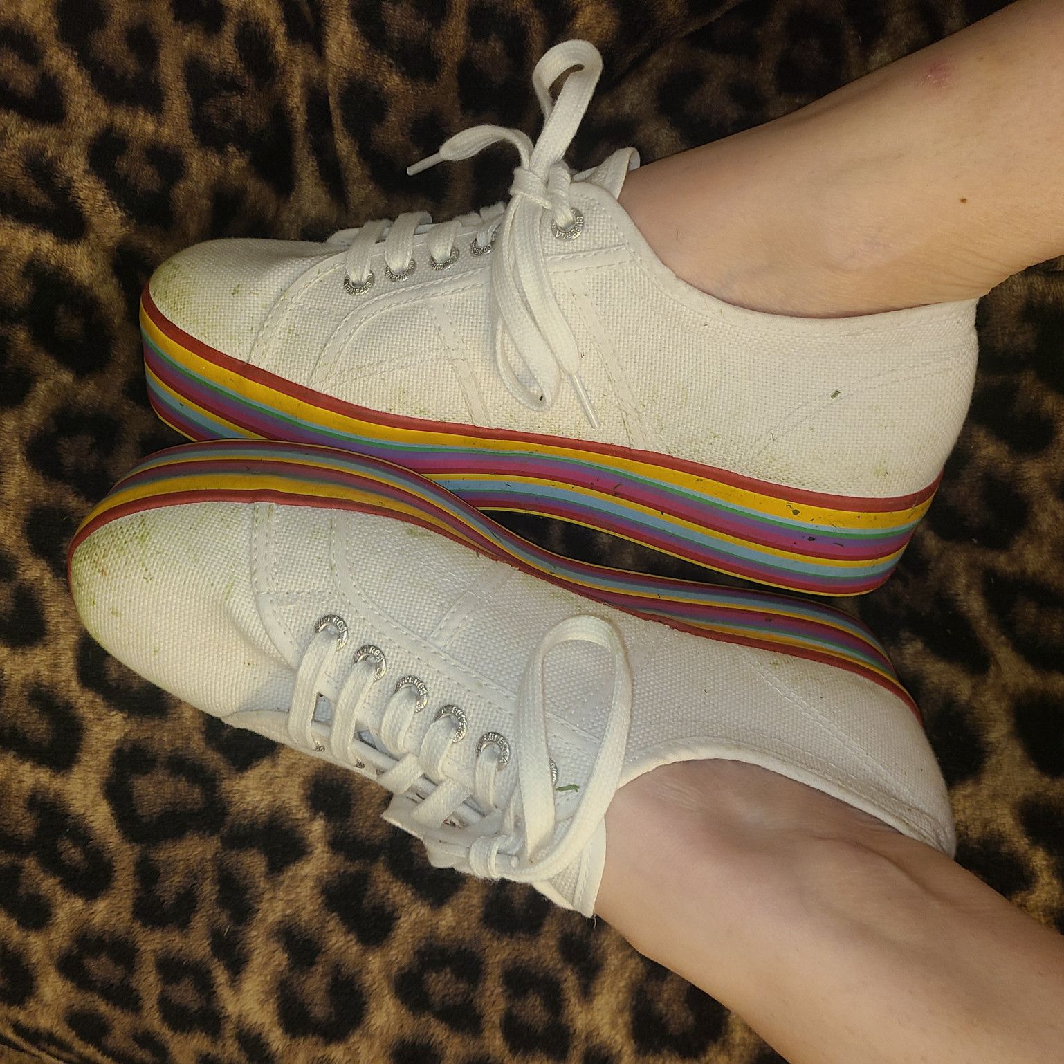 Size 10 Rainbow Stripe Canvas Platform Sneakers
