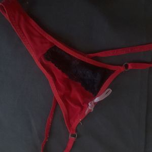 RED  BLACK WORN PANTIES  DANGEROUSLY SEDUCTIVE