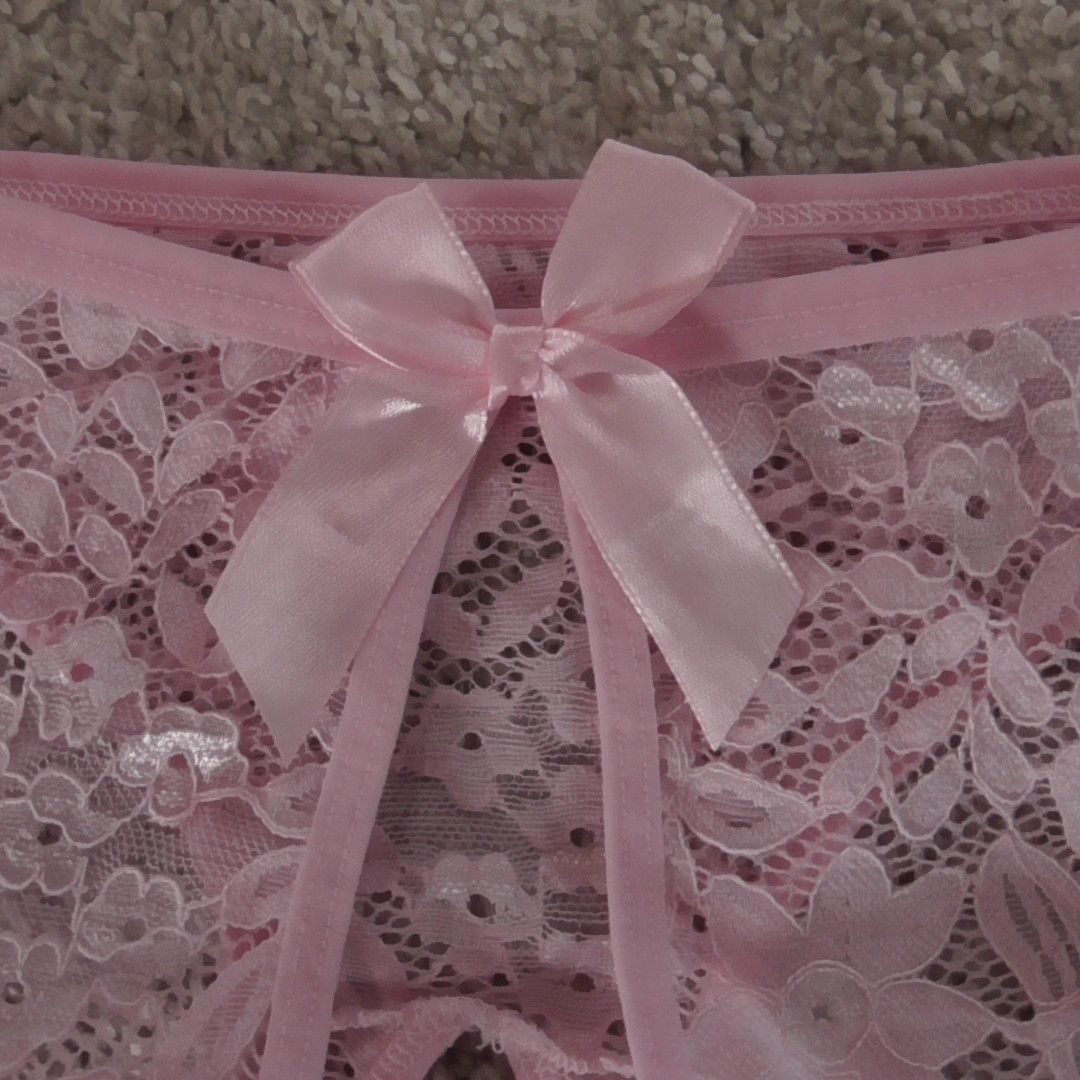 Mailed Worn Light Pink Lace Assless Panties With Bow And Vid