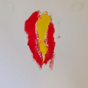 Original painted pussy print red and yellow
