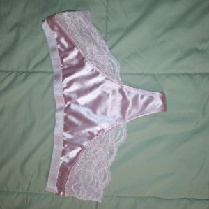 Pink Satin and Lace Thong