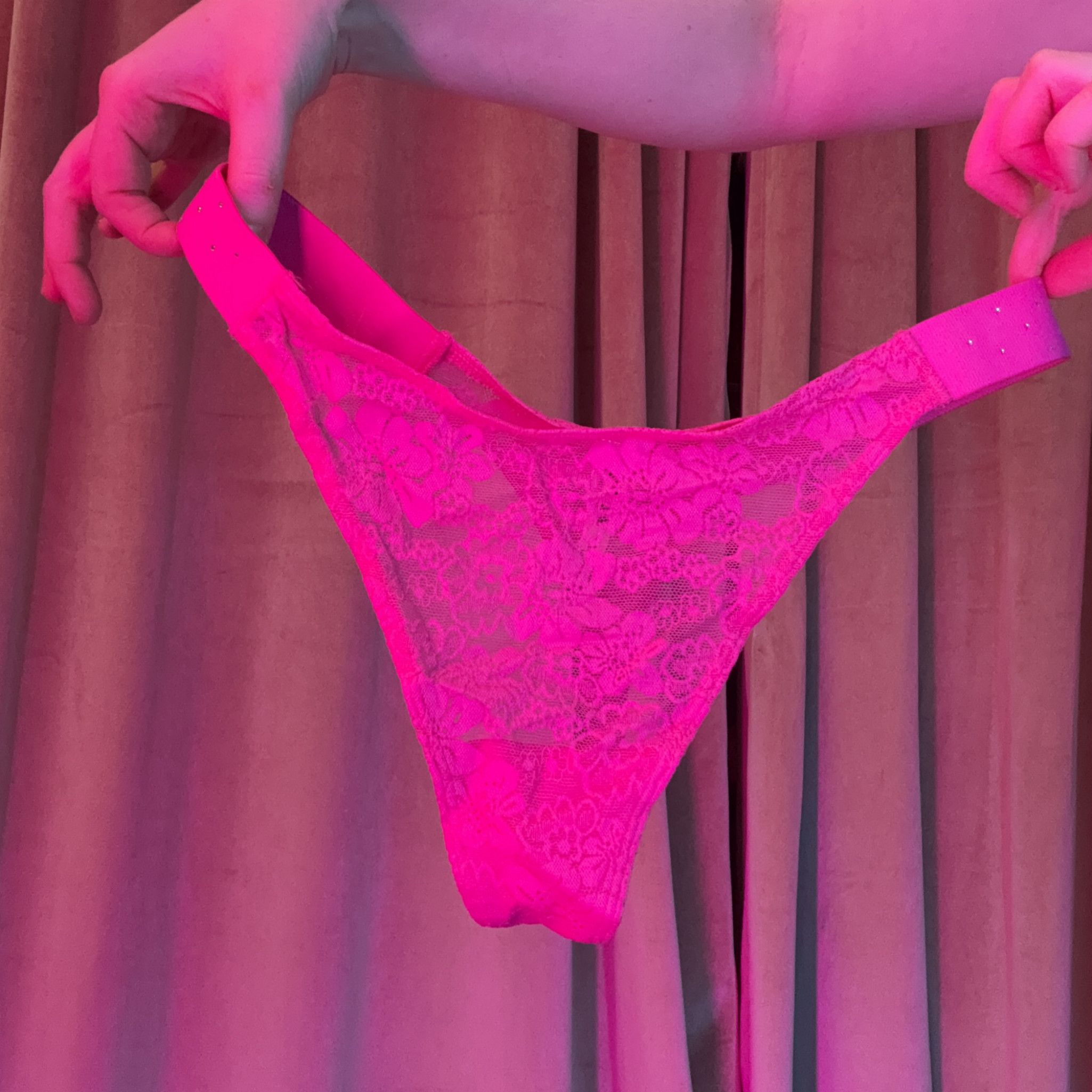 Hot Pink Lace Rhinestone VS Thong
