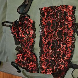 AVIDLOVE Red and Black Embroidered Lace Lingerie Set