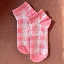 Pink And White Plaid Socks 5 Days Wear