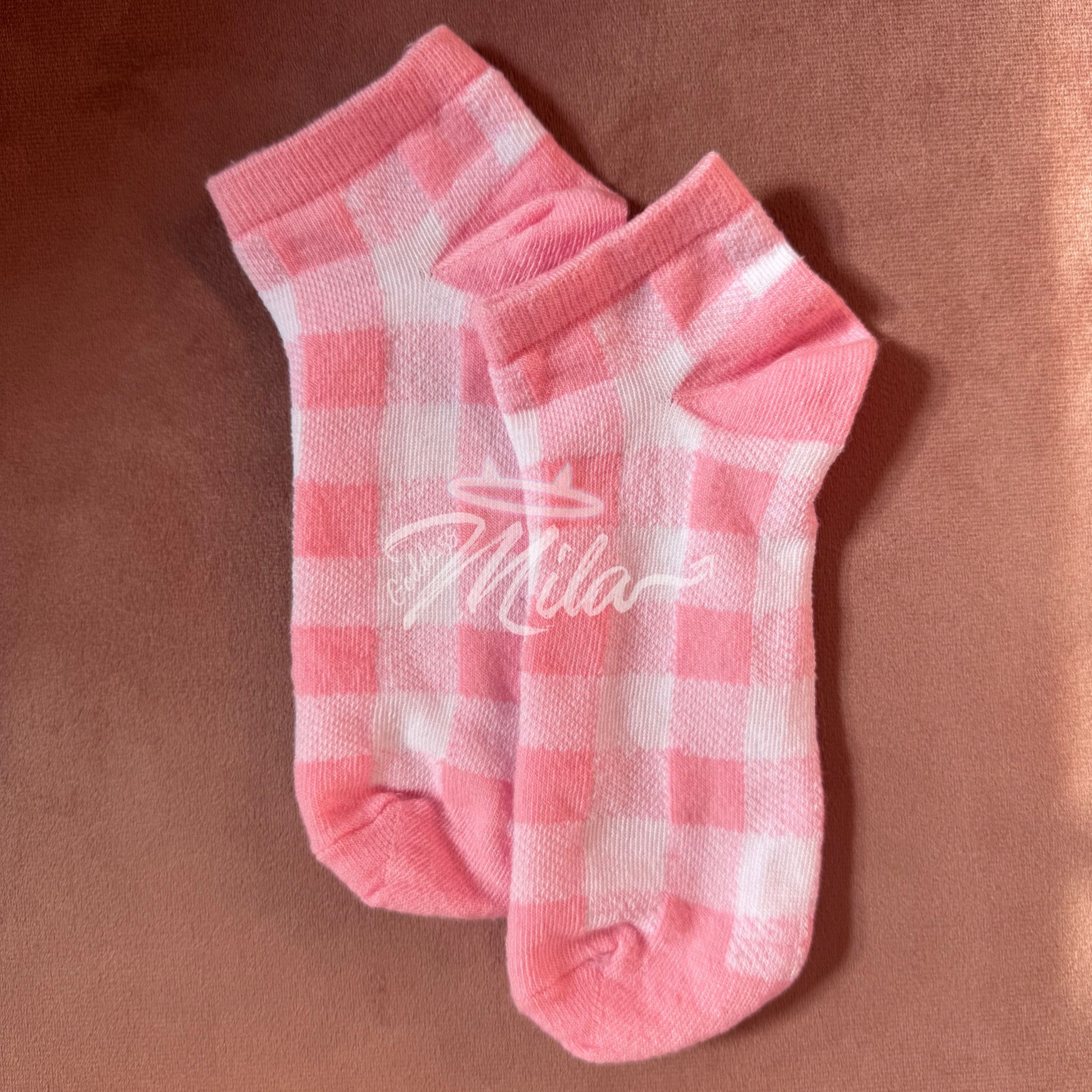 Pink And White Plaid Socks 5 Days Wear