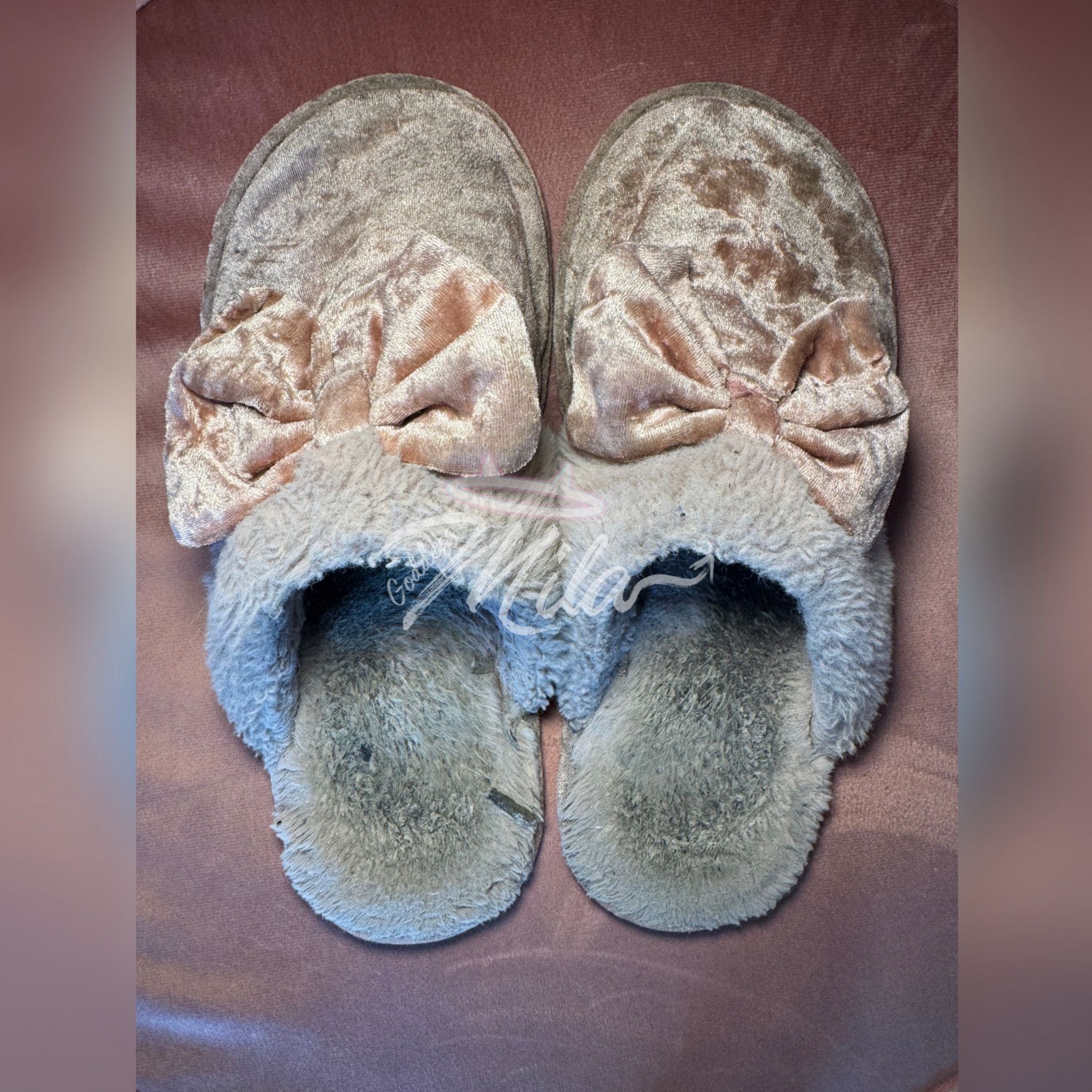 Pink Velvet Worn Slippers