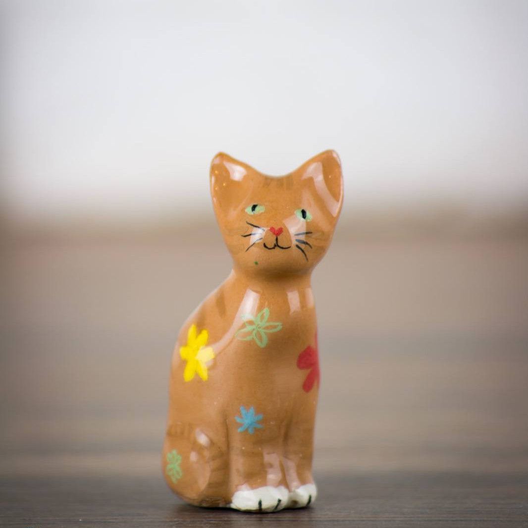 Winking Ginger Kitty with Rainbow Scarf HandSculpted One