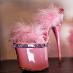 Pink Fluffy Platform Heels 20cm Extreme High Heels