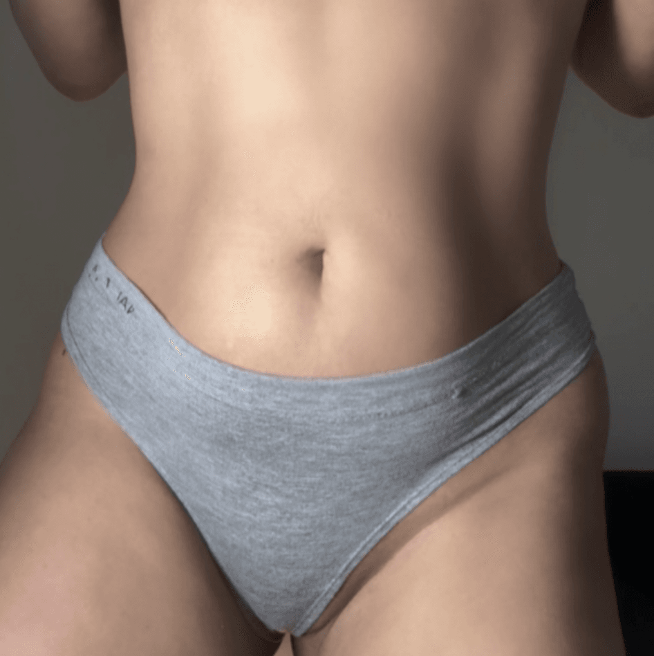 Soft grey thatched thong worn for a full 24 hours