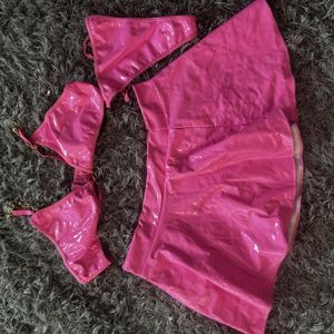 Pink PVC three part outfit