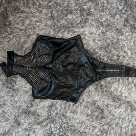 Open fishnet front pvc style bodysuit