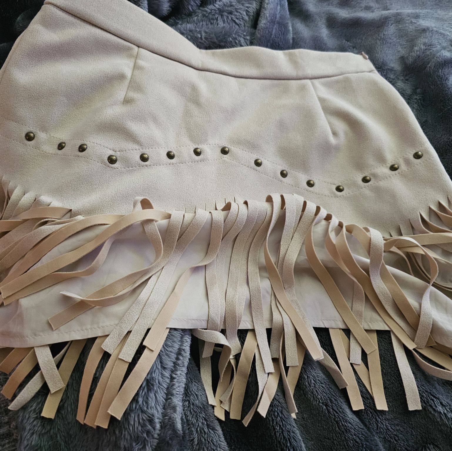 Suede fringe mini skirt size large