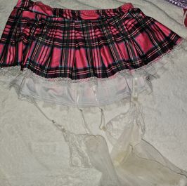 Sexy plaid skirt with sheer stockings
