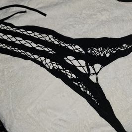 Black crotchless fishnet body stocking