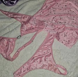 Sexy pink satin feel outfit with skirt