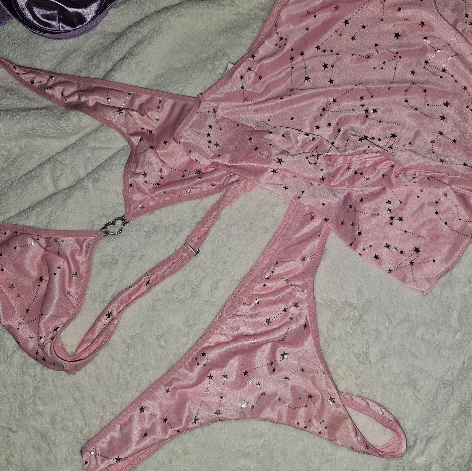Sexy pink satin feel outfit with skirt