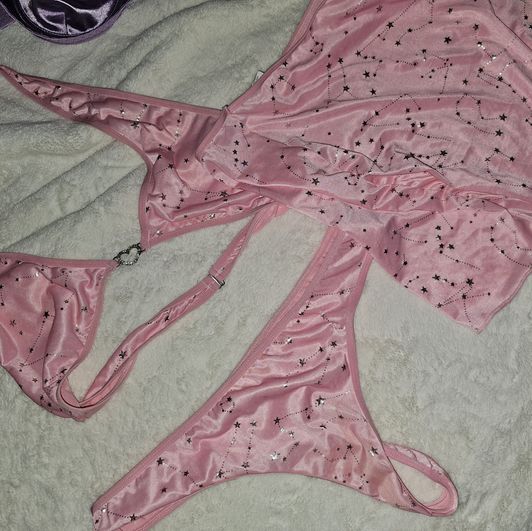 Sexy pink satin feel outfit with skirt