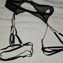 Black fishnet and chain Garter belt with leg straps
