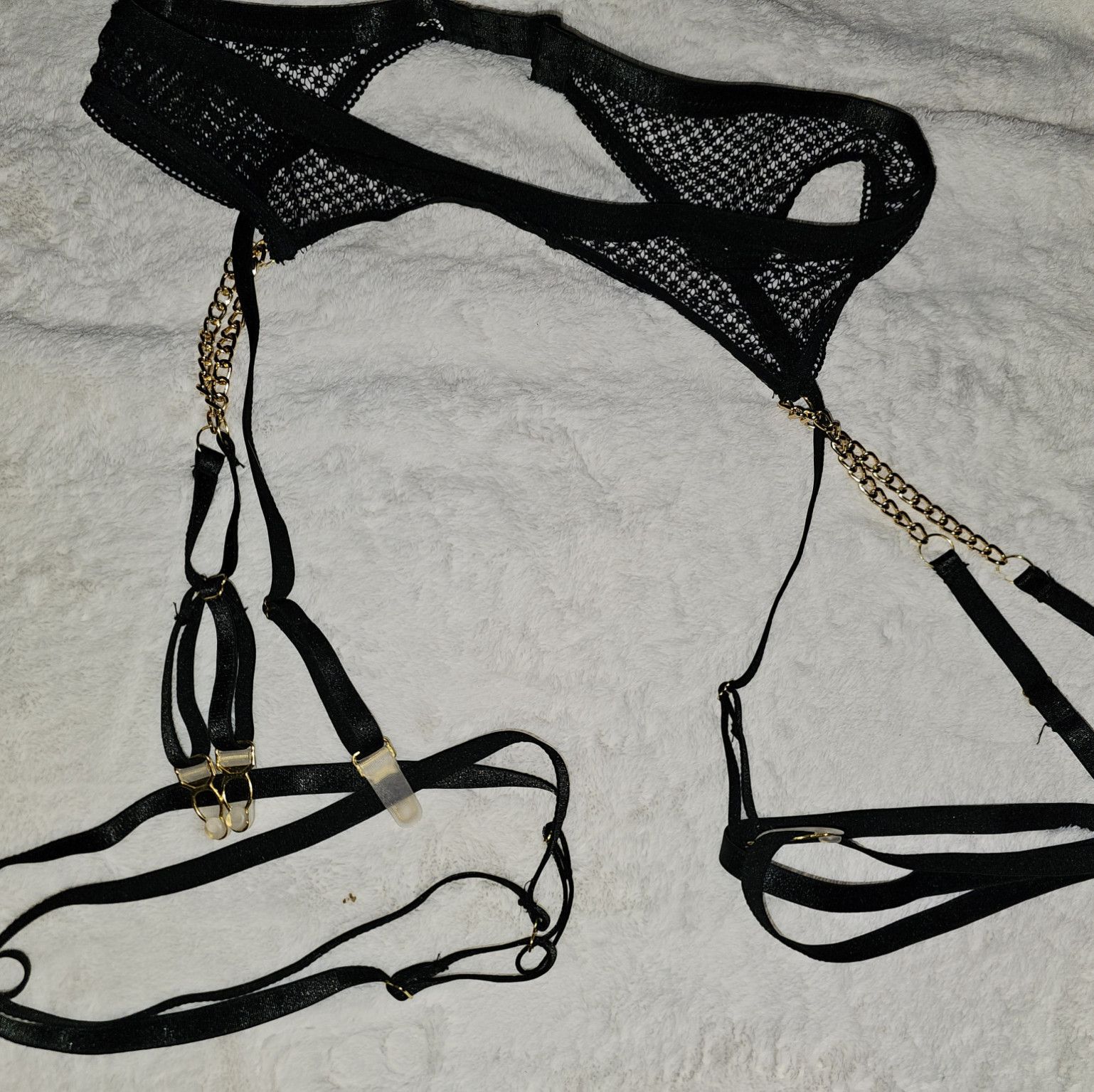 Black fishnet and chain Garter belt with leg straps
