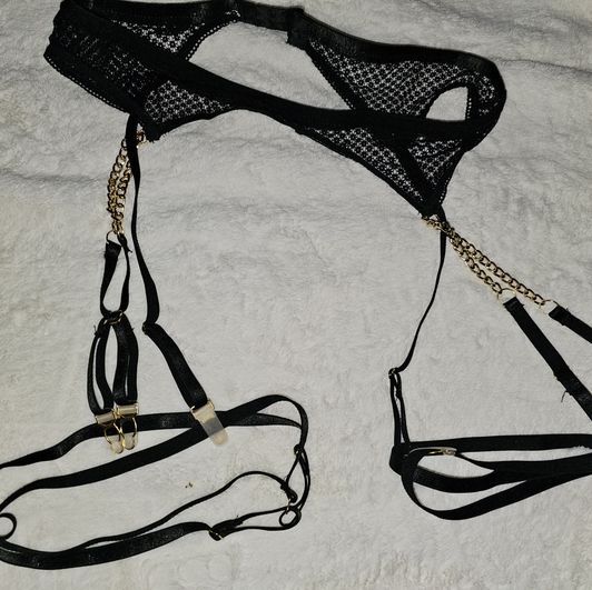 Black fishnet and chain Garter belt with leg straps