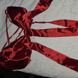 Red silk bow thong lingerie
