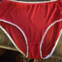 Red semi sheer granny panties