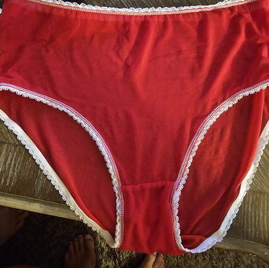 Red semi sheer granny panties