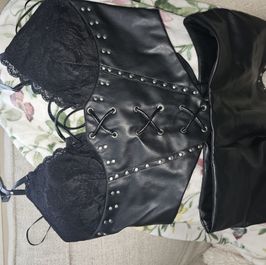 Black leather and lace corset style minidress NWT