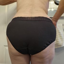 black cotton full panty with lace trim worn 1 day