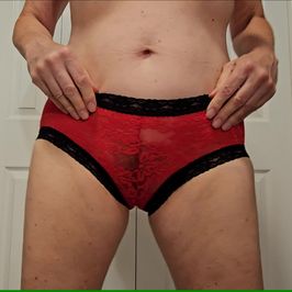 Red with black trim stretch lace boyshort style panty