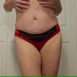 Red shiny satin panties worn full day before sending