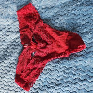 red lace and cotton thong