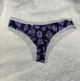 Worn Black and Purple Rose Panty