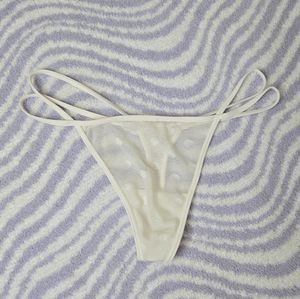 White Mesh Thong with Polka Dots