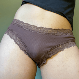 Brown Ribbed Lacy Edge Panties