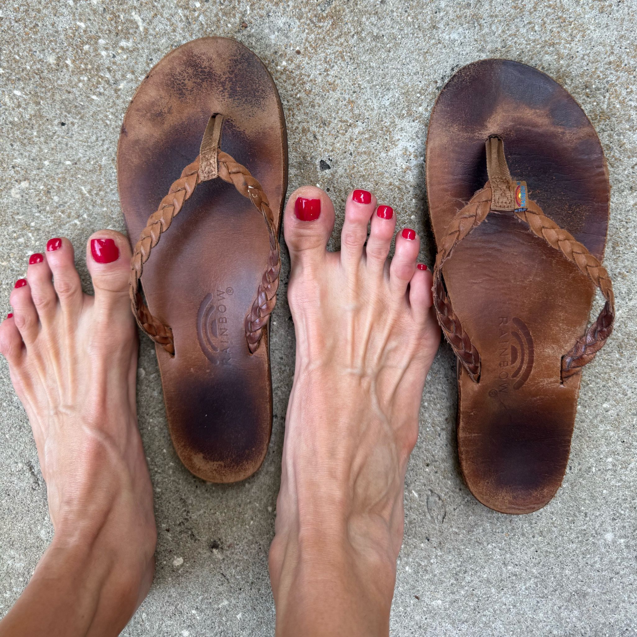 Worn Rainbow Braided FlipFlops  Owned  Broken In By Me