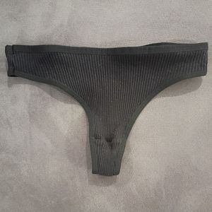 Black Ribbed Cotton Thong