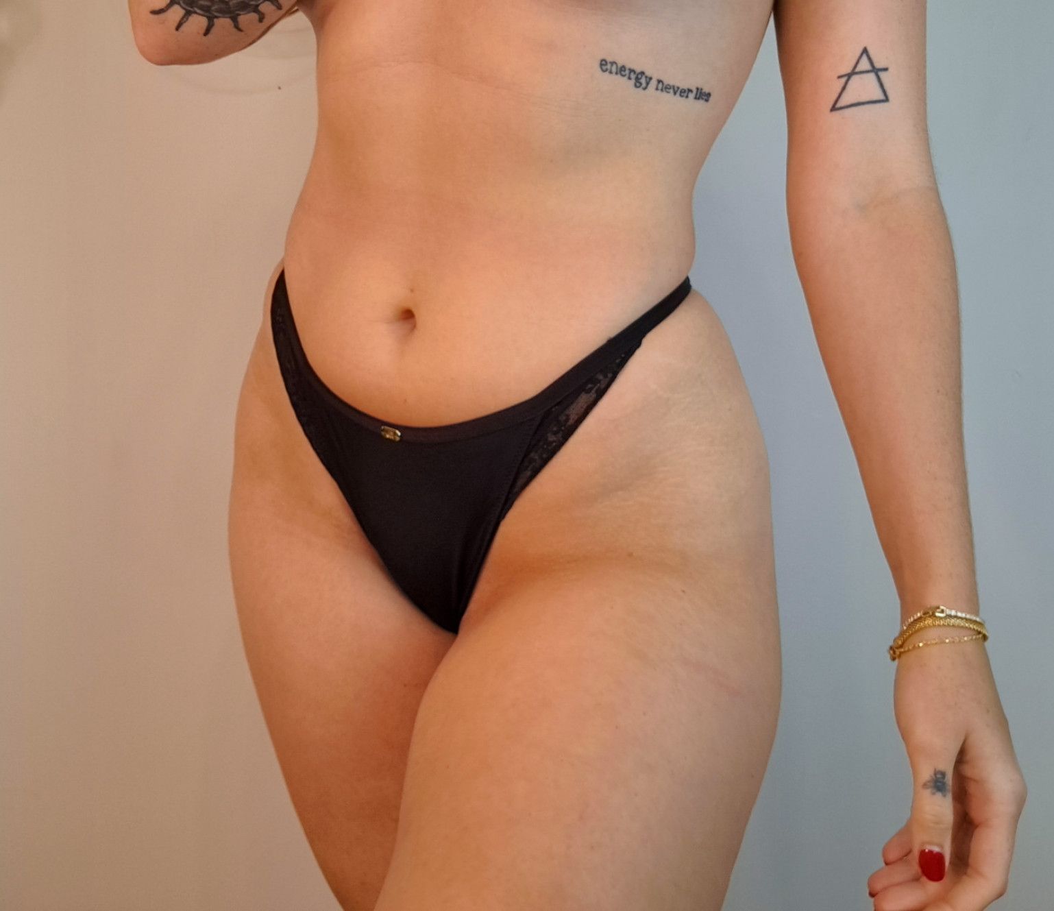 Black lace trim thong