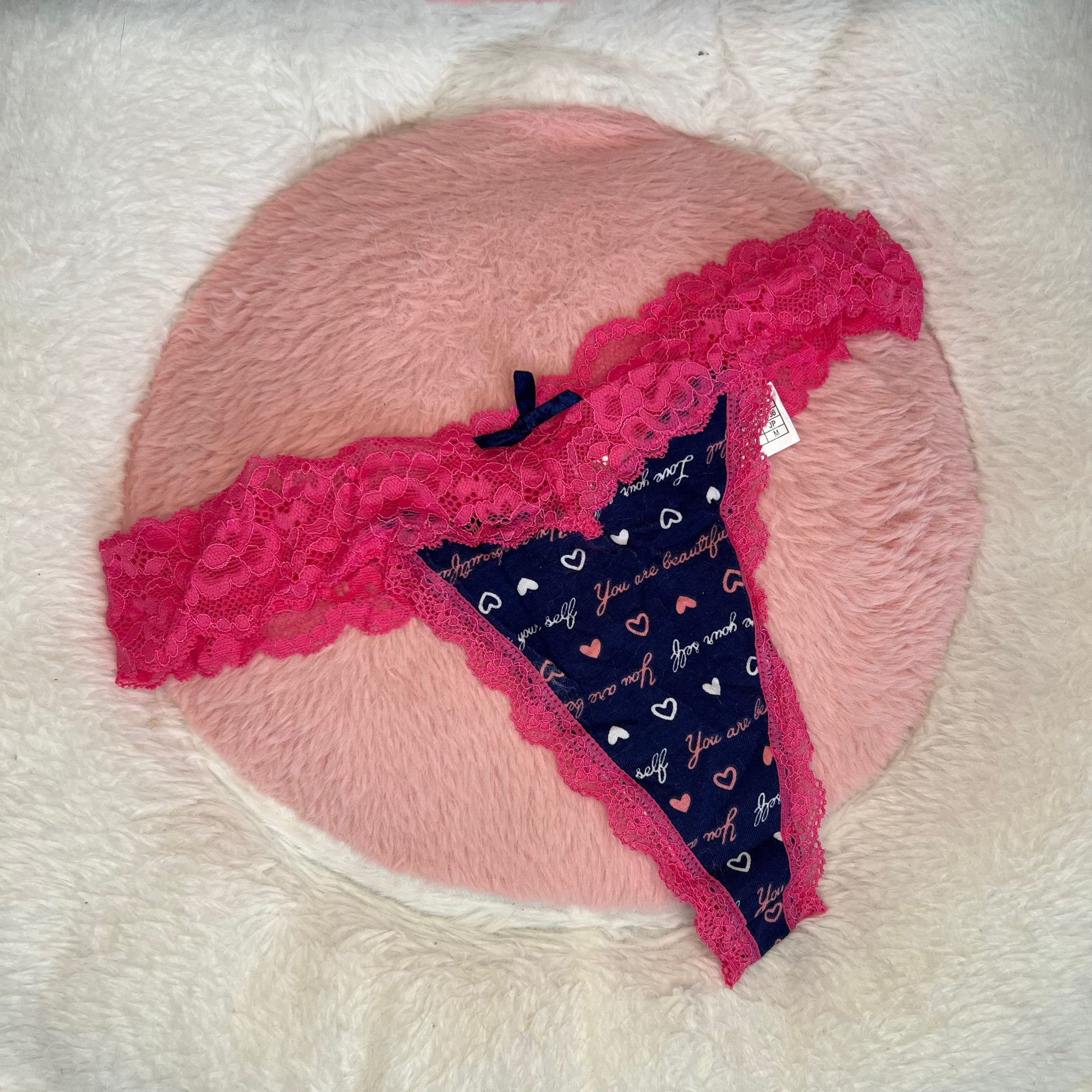 Pink and Navy Lace Thong