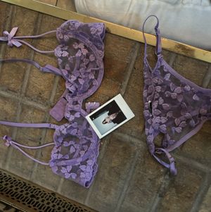Purple Sheer floral lingerie set
