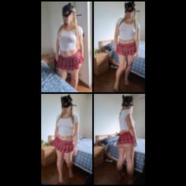 Girl in miniskirt and white crop top